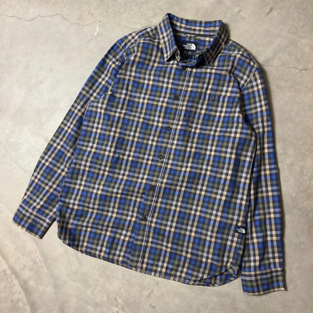 The North Face Plaid Button Down Shirt Mens Large Blue Gorpcore Hiking Outdoors